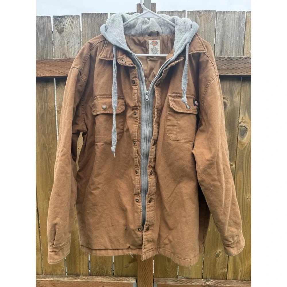 Workwear Hooded Canvas‎ Jacket Quilted Lined Brown XL Dickies